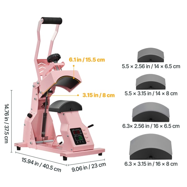 Hat Heat Press Maskine, 40.5x23x37.5 cm, Pink, til sublimationsprojekter