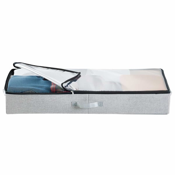 Förvaringslåda under sängen, 85x43x12 cm, transparent lock, förvaringslåda i tyg