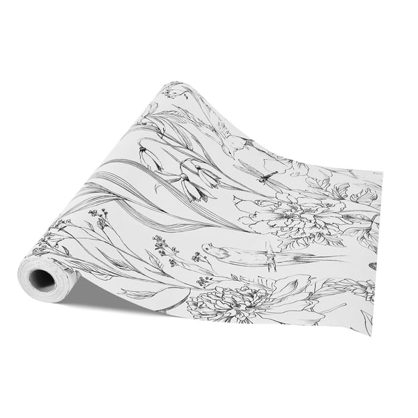 Tapet, Botanisk Blomster Hvid Line Art, 45x1000 cm, Hvid, Vinyl Tapet, Botanisk Blomster Hvid Line Art, 45x1000 cm, Hvid, Vinyl