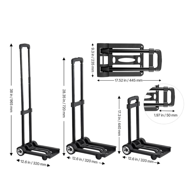Hopfällbar transportkärra 32x23,5x96,5 cm svart, fällbar vagn