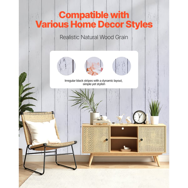 Tapetti, 45x1200 cm, Valkoinen, Puukuvioitu PVC