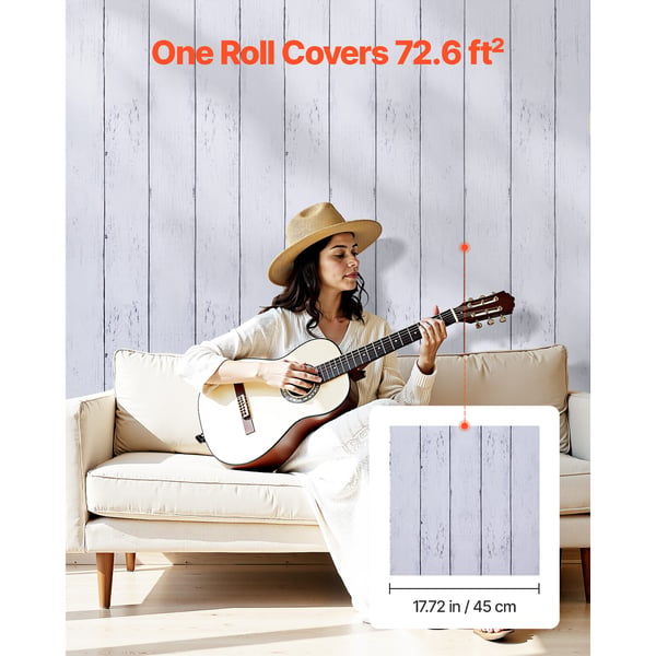 Tapetti, 45x1200 cm, Valkoinen, Puukuvioitu PVC