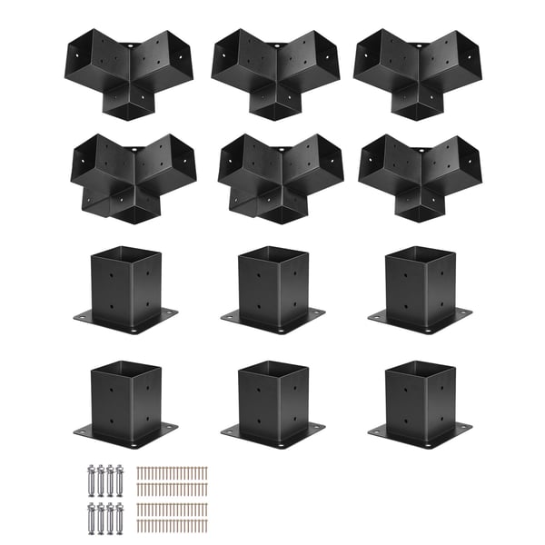 Pergolan kiinnikesarja, 92x92 mm, musta, teräs Pergolan kiinnikesarja, 92x92 mm, musta, teräs