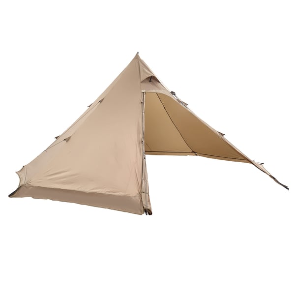 Retkeilyteltta, 4 hengen lämmitettävä tipi-teltta, 400x400x200 cm, ruskea, vedenpitävä kangas
