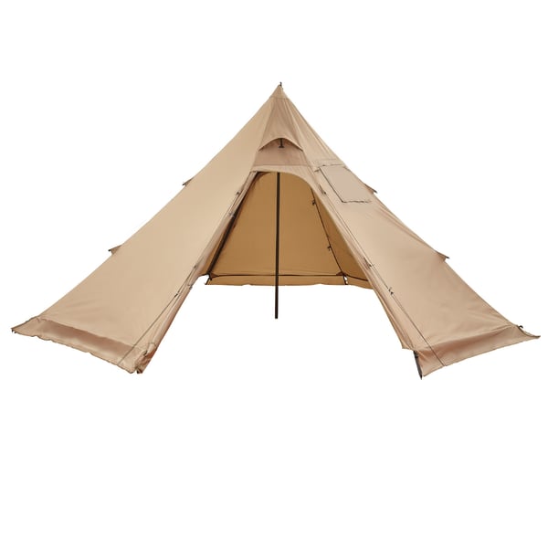 Retkeilyteltta, 4 hengen lämmitettävä tipi-teltta, 400x400x200 cm, ruskea, vedenpitävä kangas