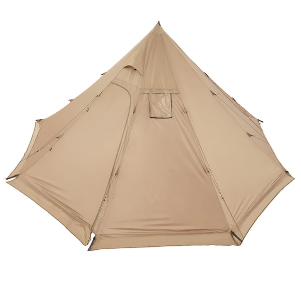 Retkeilyteltta, 4 hengen lämmitettävä tipi-teltta, 400x400x200 cm, ruskea, vedenpitävä kangas