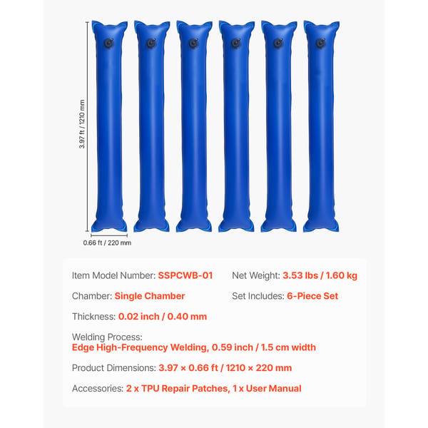 Pool Cover Vandposer, 6-pak 122x22 cm, Blå, PVC