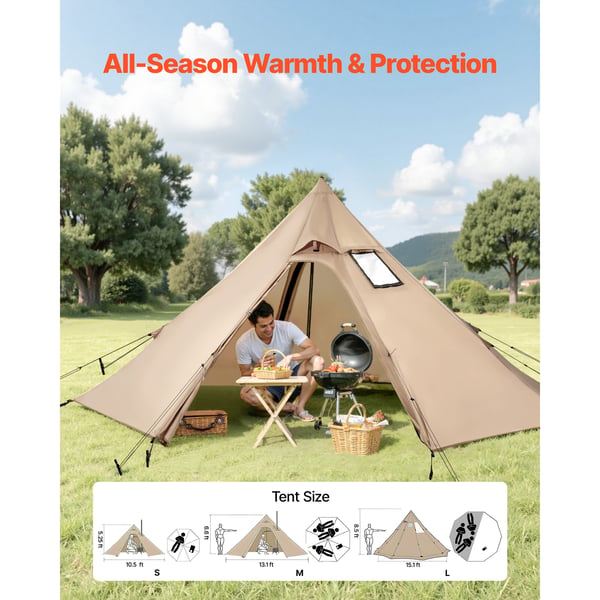 Hot Tent, 320x320x160 cm, Brun, Vattentät 4-säsongs campingtält