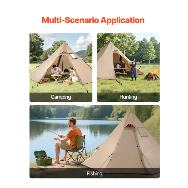 Hot Tent, 320x320x160 cm, Brun, Vattentät 4-säsongs campingtält