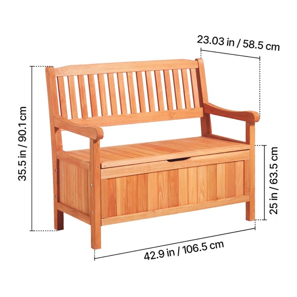 Udendørs opbevaringsbænk, 2-personers, træ, 106,5x58,5x90,1 cm, naturtræ