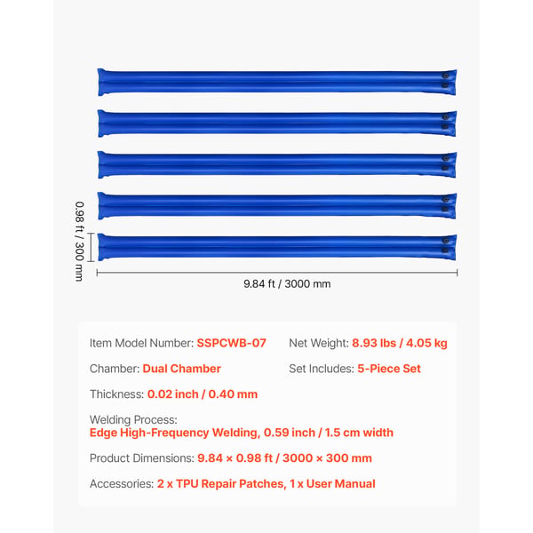 Pool Cover Vandposer, 5 stk., 300x30 cm, Blå, PVC