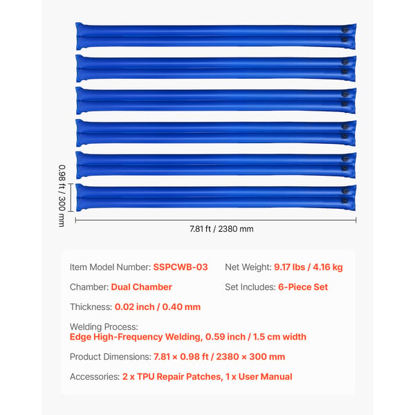 Poolcover vandposer, 238x30 cm, Blå, PVC