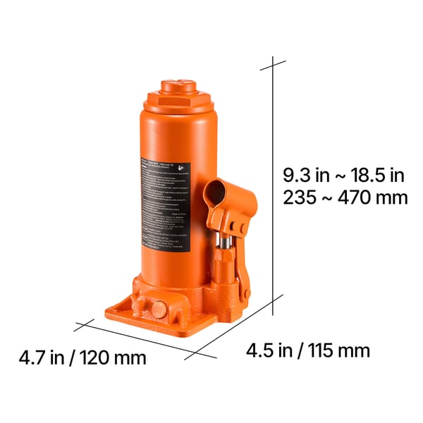 Hydraulinen pullotunkki, 235x115x470 mm, oranssi, raskas käyttö