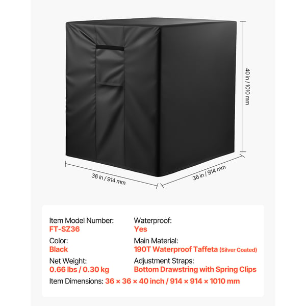 Ilmastointilaitteen suojus, 91,4x91,4x101 cm, musta, vedenpitävä polyesterikangas