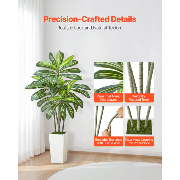 Konstgjord Dracaena-träd, 70x70x150 cm, Vit, PE-material