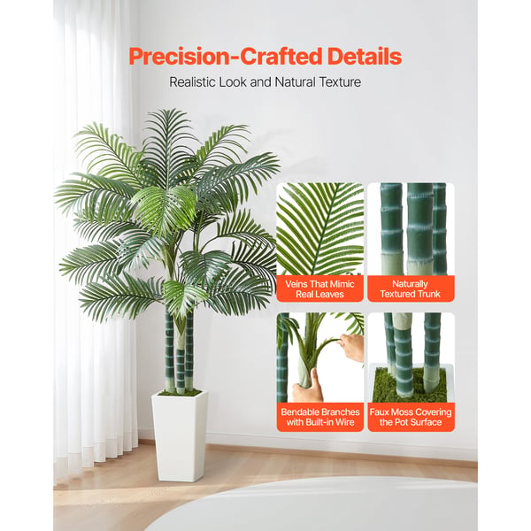 Kunstig Areca-palme, 1040x1040x1780 mm, Hvid, PE-materiale
