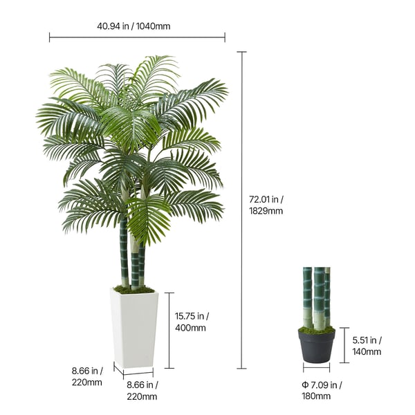 Kunstig Areca-palme, 1040x1040x1780 mm, Hvid, PE-materiale