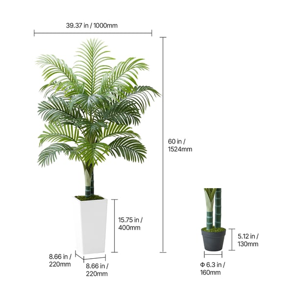 Kunstig Areca-palme, 100x79x155 cm, Hvid, PE-materiale