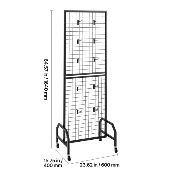 Gittervæg Panel Display Reol, 60x164 cm, Sort, Kulstofstål, Opbevaring