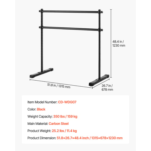 Balletbarre, 131,5x67,8x123 cm, Sort, Justerbart træningsudstyr