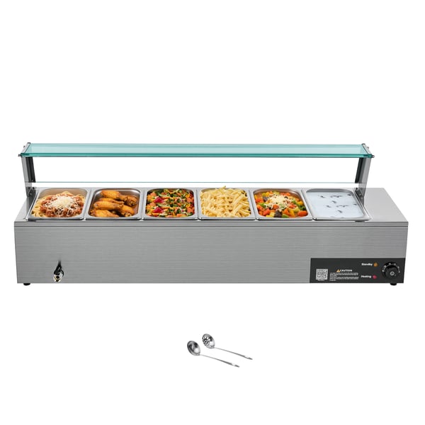 Ruokienlämmitin, 1500W sähköinen ruostumaton teräs, 118.5x36.5x38.5 cm, lasikansi