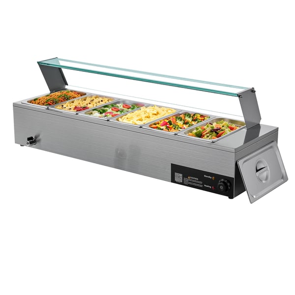 Ruokienlämmitin, 1500W sähköinen ruostumaton teräs, 118.5x36.5x38.5 cm, lasikansi