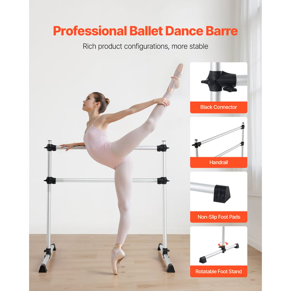 Balletbarre, Aluminium Dobbelt Barre, 126x76x118 cm, Sølv, Justerbar