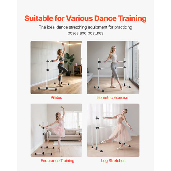 Balletbarre, Aluminium Dobbelt Barre, 126x76x118 cm, Sølv, Justerbar