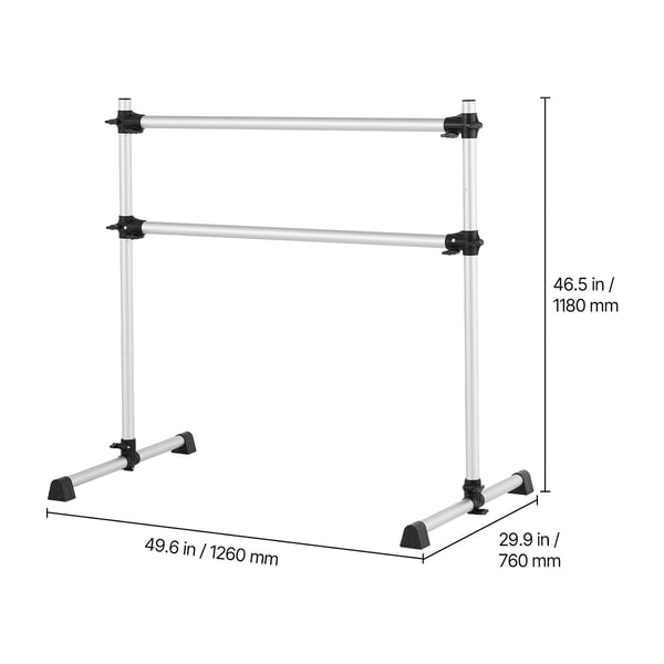 Balletbarre, Aluminium Dobbelt Barre, 126x76x118 cm, Sølv, Justerbar