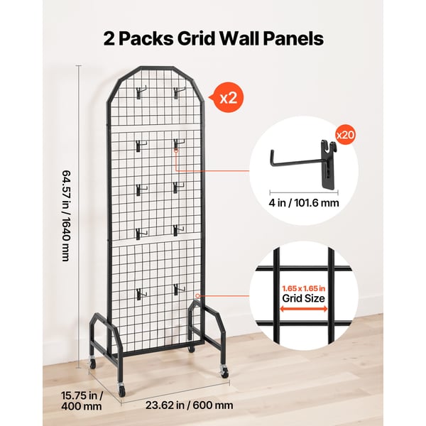 Grid Väggpanel Displayställ, 60x164 cm, Svart, Kolfiberstål, Förvaring