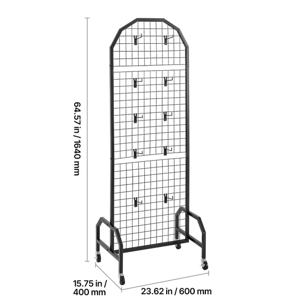 Grid Väggpanel Displayställ, 60x164 cm, Svart, Kolfiberstål, Förvaring