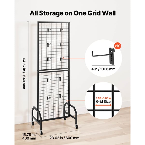 Grid Väggpanel, 60x164 cm, Svart, Kolstål, Förvaring