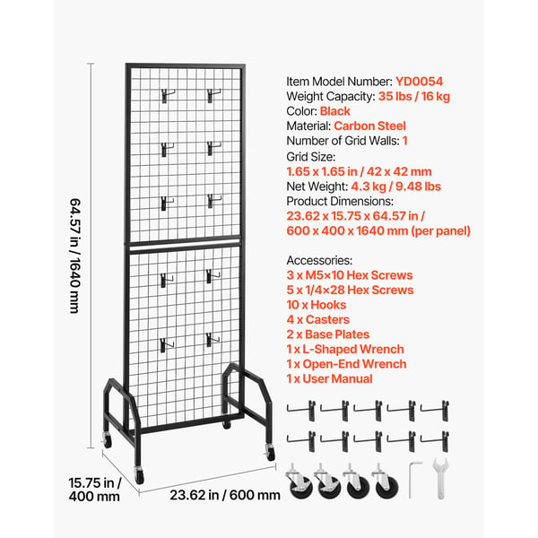 Grid Väggpanel, 60x164 cm, Svart, Kolstål, Förvaring