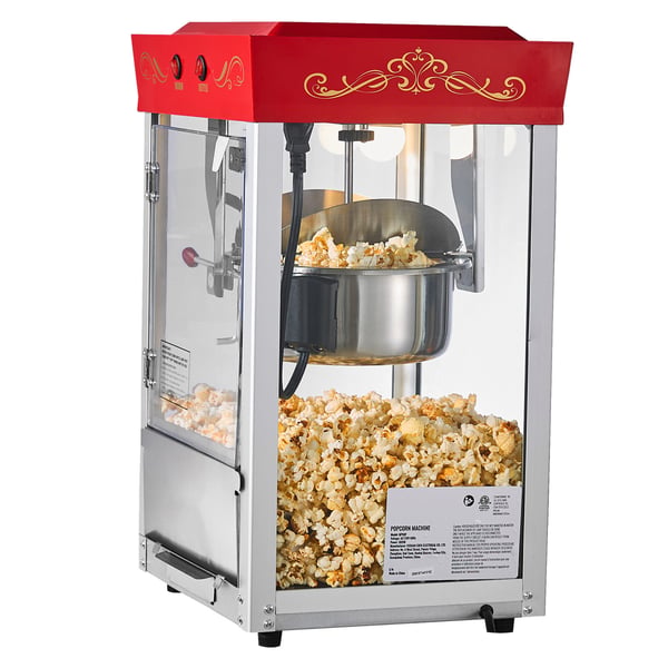 Popcorn-kone, ruostumaton teräskattila, 48 kupillista, punainen