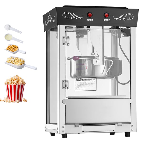 Popcorn-kone, 0,2 kg, ruostumaton teräskeitin, 800W, musta