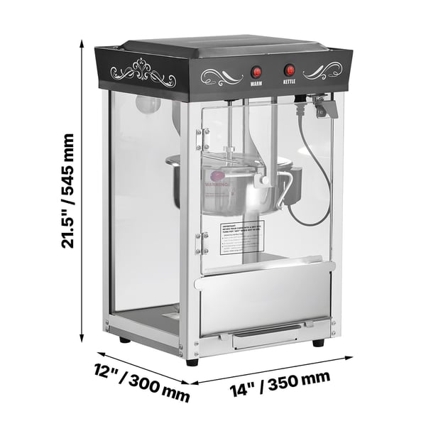 Popcornmaskine 0,2 kg rustfrit stål kedel 800W sort