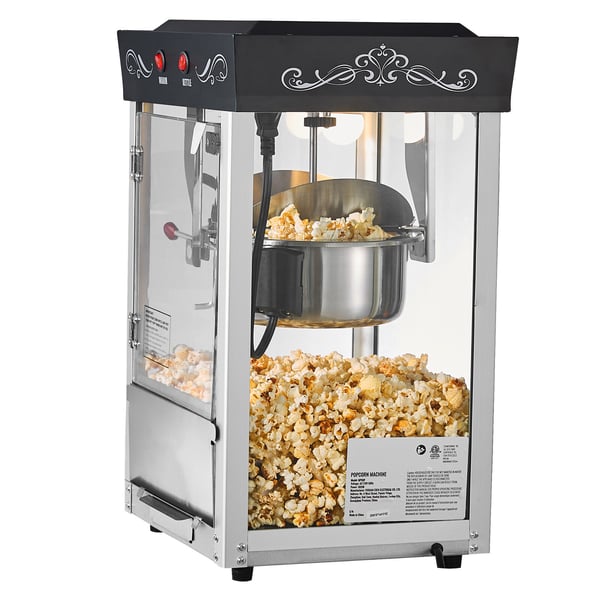 Popcornmaskine 0,2 kg rustfrit stål kedel 800W sort