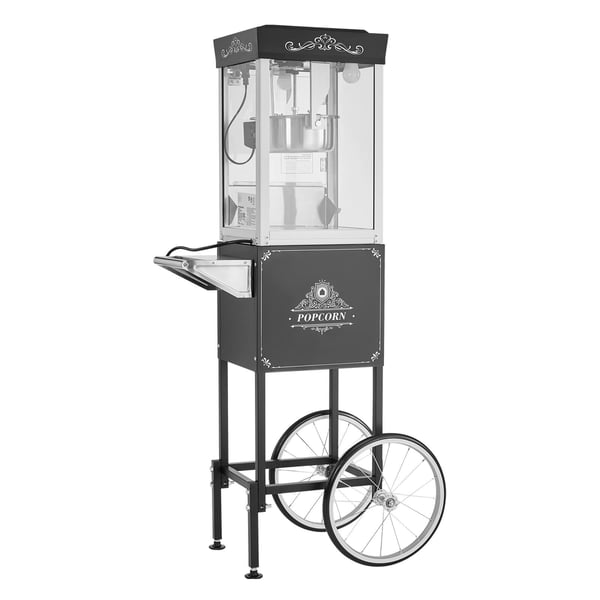Popcornmaskine med vogn, 0,2 kg rustfrit stålkedel, sort, kommerciel