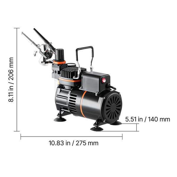 Airbrush-sæt, 3 dual-action airbrushes med kompressor, akrylmaling, lavt støjniveau