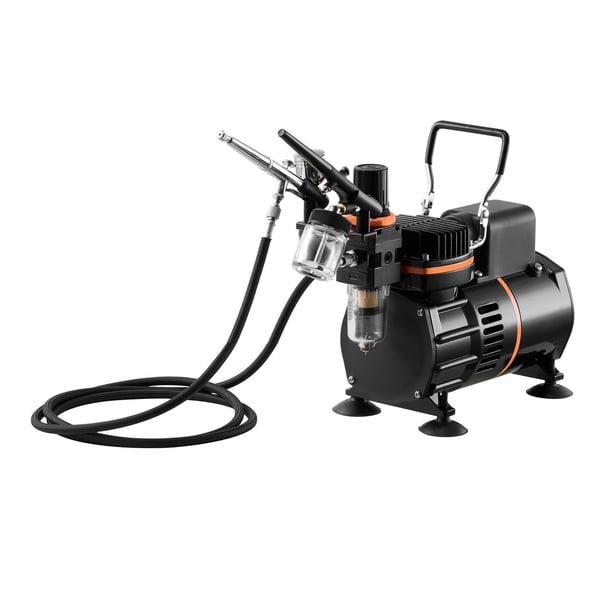 Airbrush-sæt, 3 dual-action airbrushes med kompressor, akrylmaling, lavt støjniveau