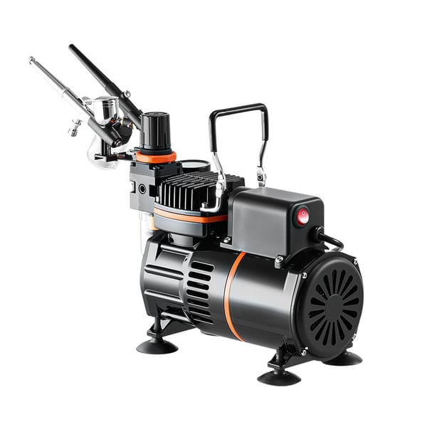 Airbrush-sæt, 3 dual-action airbrushes med kompressor, akrylmaling, lavt støjniveau