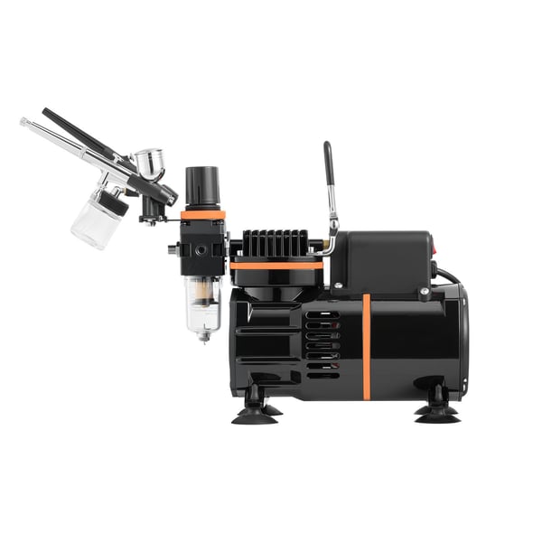 Airbrush-sæt, 3 dual-action airbrushes med kompressor, akrylmaling, lavt støjniveau