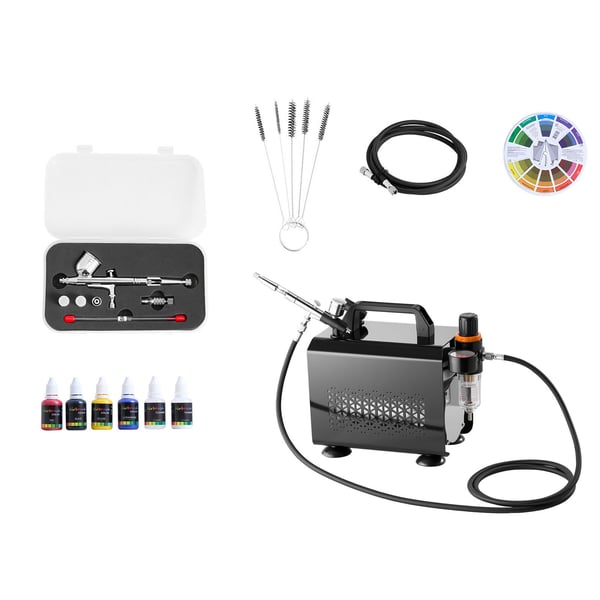 Airbrushset, Dubbelverkande airbrush med kompressor, 0.2/0.3/0.5 mm munstycken, låg ljudnivå, målningsverktyg