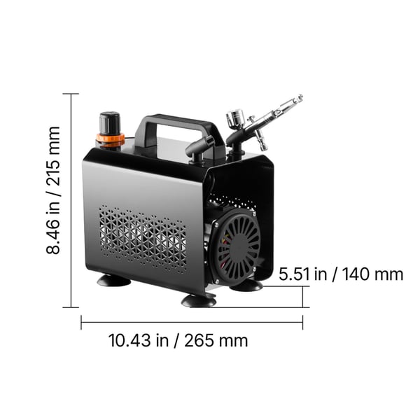 Airbrushset, Dubbelverkande airbrush med kompressor, 0.2/0.3/0.5 mm munstycken, låg ljudnivå, målningsverktyg