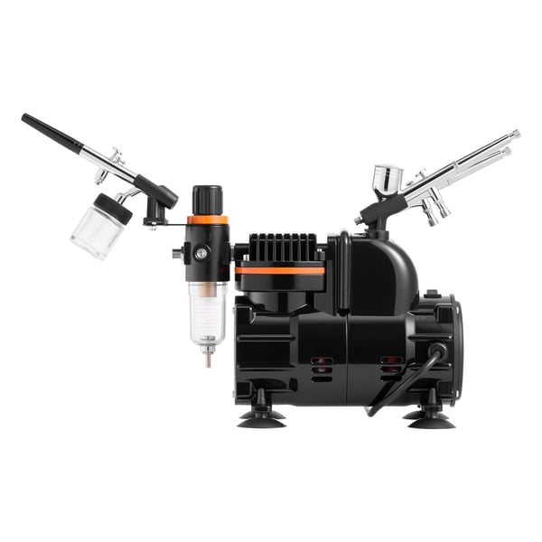 Airbrushset, 3 dubbelverkande airbrushpistoler med kompressor, akrylfärg, låg ljudnivå