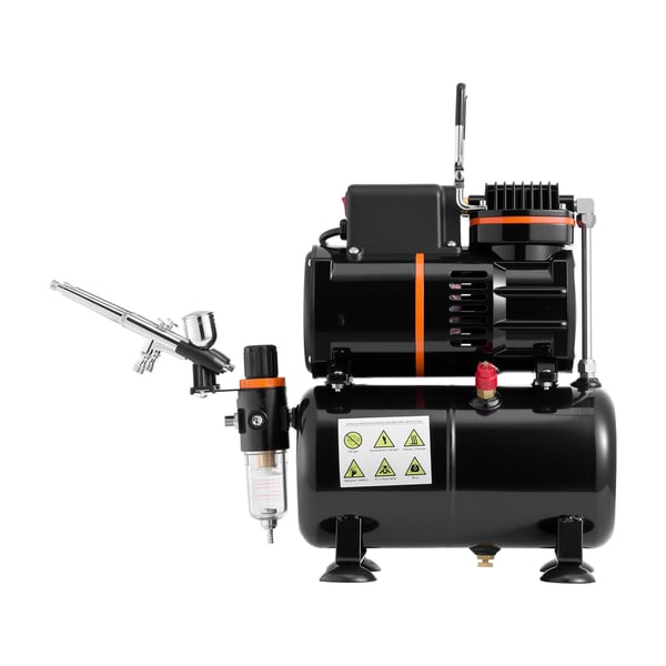 Airbrushset, 1/6 hk med kompressor och tank, 3 dubbelverkande airbrushpistoler, akrylfärg, tårtdekoration och modellmålning