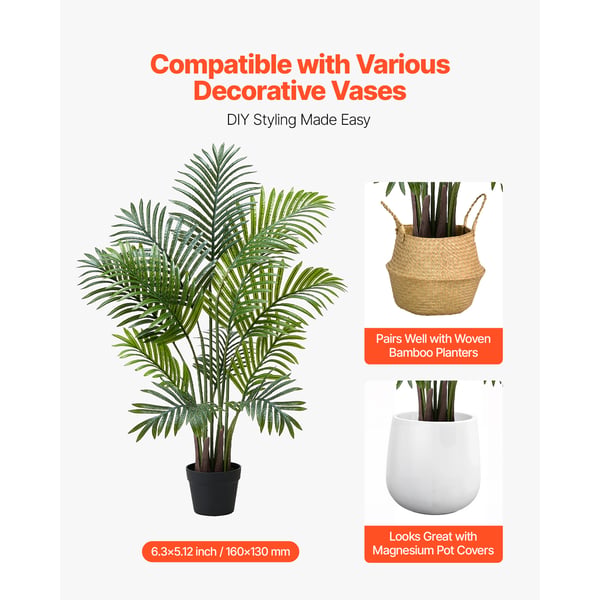 Konstgjord Areca-palm, 121,9 cm, 2-pack, vit kruka, inomhus utomhus