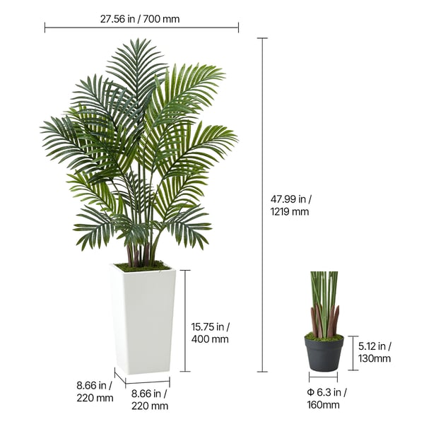 Konstgjord Areca-palm, 121,9 cm, 2-pack, vit kruka, inomhus utomhus