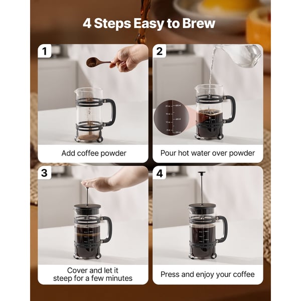 French press -kahvinkeitin, 17x10.5x21.5 cm, musta, lasi