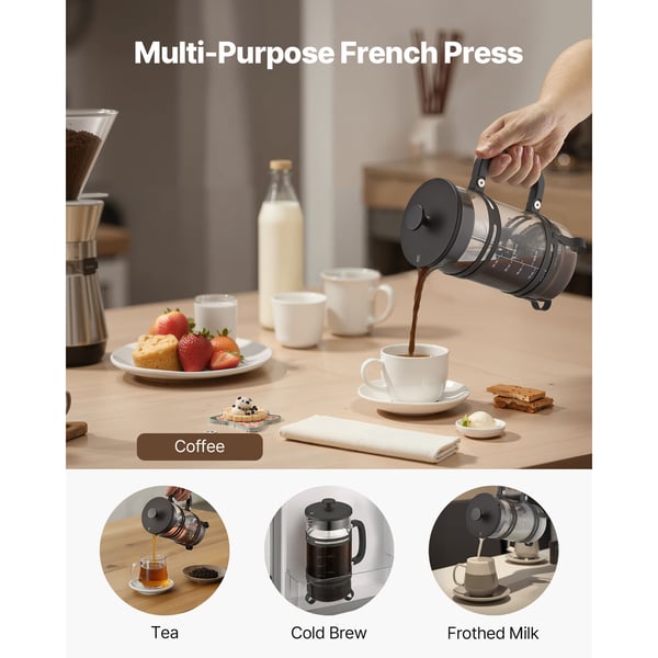 French press -kahvinkeitin, 17x10.5x21.5 cm, musta, lasi
